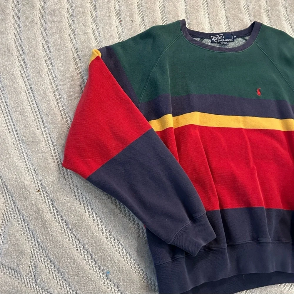 Vintage Polo Ralph Lauren Colorful Stripe Crewneck Sweatshirt *Rare - M